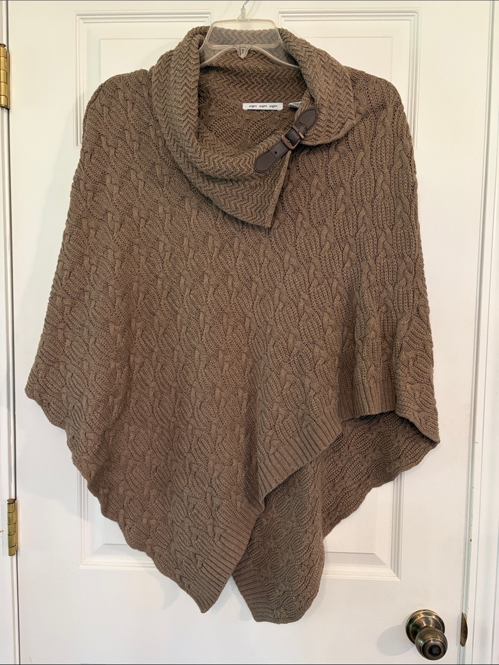 eight eight eight Taupe Cable-Knit Poncho with Buckle Collar NWOT
